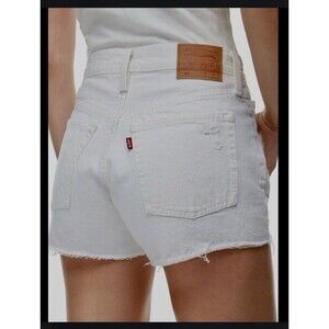 Levi's Premium 501 High Rise Distressed Off-White Denim Shorts Women's Sz 29